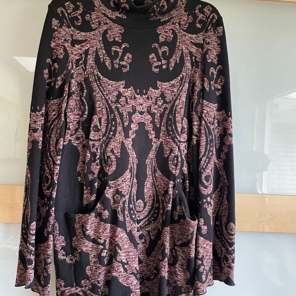 Free People Modern Love Mini Dress Black Paisley Jacquard Sweater Dress Sz S - Picture 12 of 12